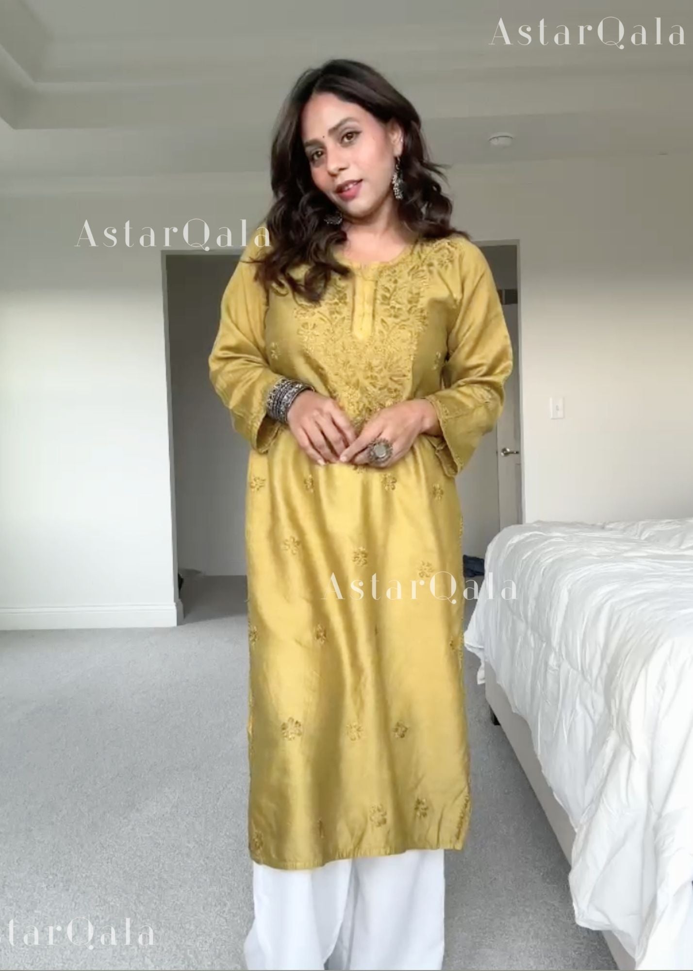 AstarQala - Mehar Chanderi Chikankari Straight Long Kurta For Women - - 358_2e8073bc-165b-4187-95b4-4da0916c8a06