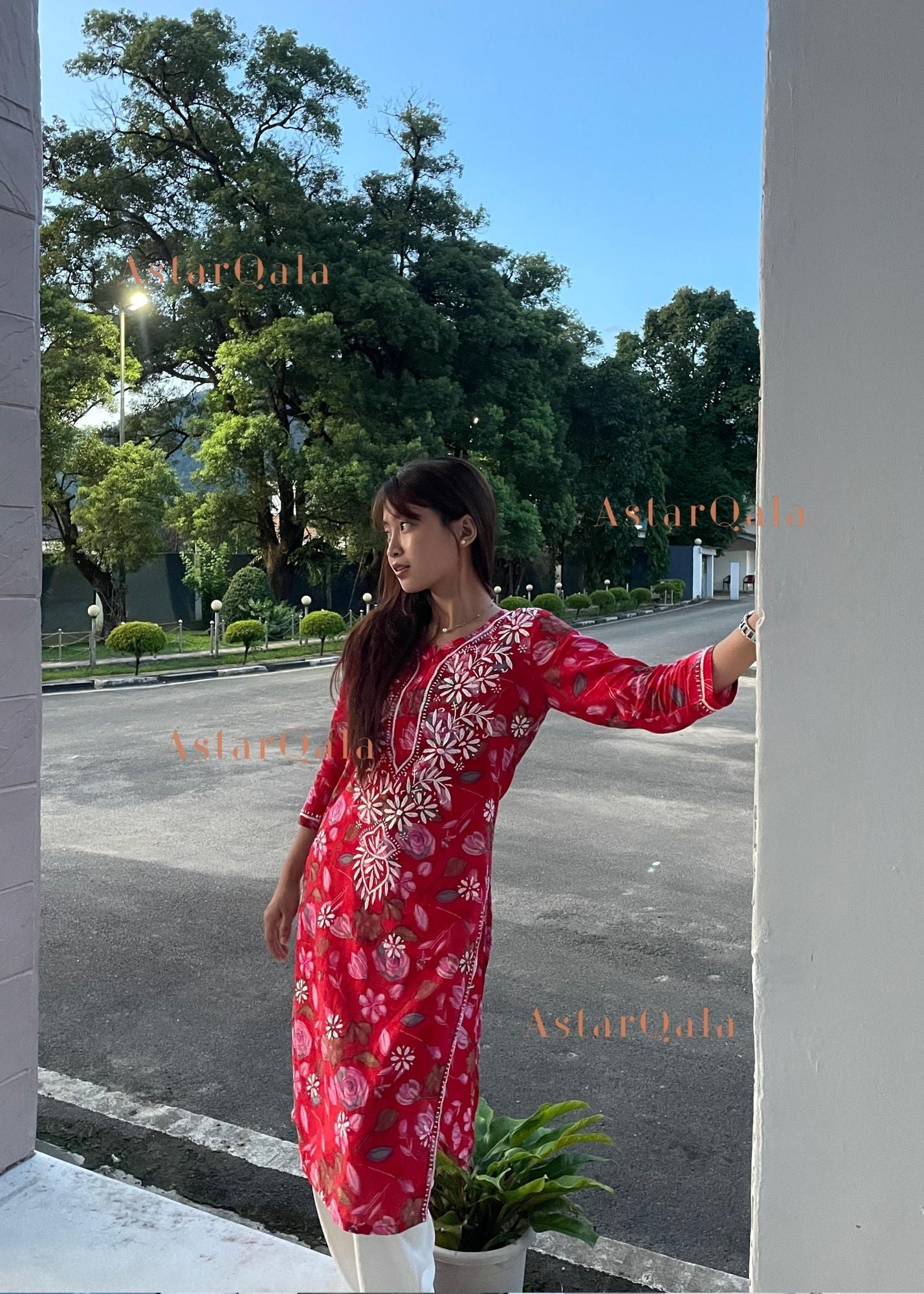AstarQala - Farheen Mulmul Floral Printed Chikankari Kurti For Women's - - 359