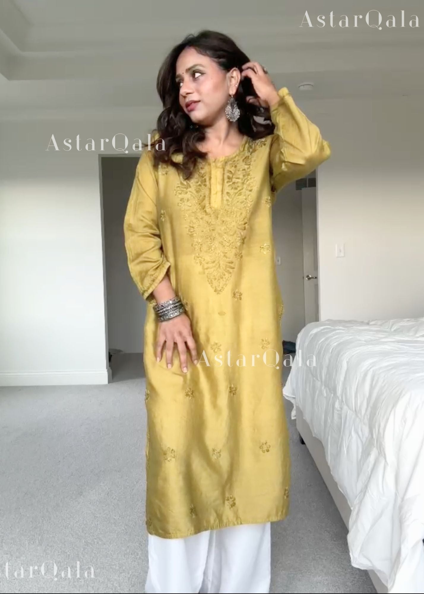AstarQala - Mehar Chanderi Chikankari Straight Long Kurta For Women - - 359_abe6903a-dd4c-4bed-a728-293481ca4c99