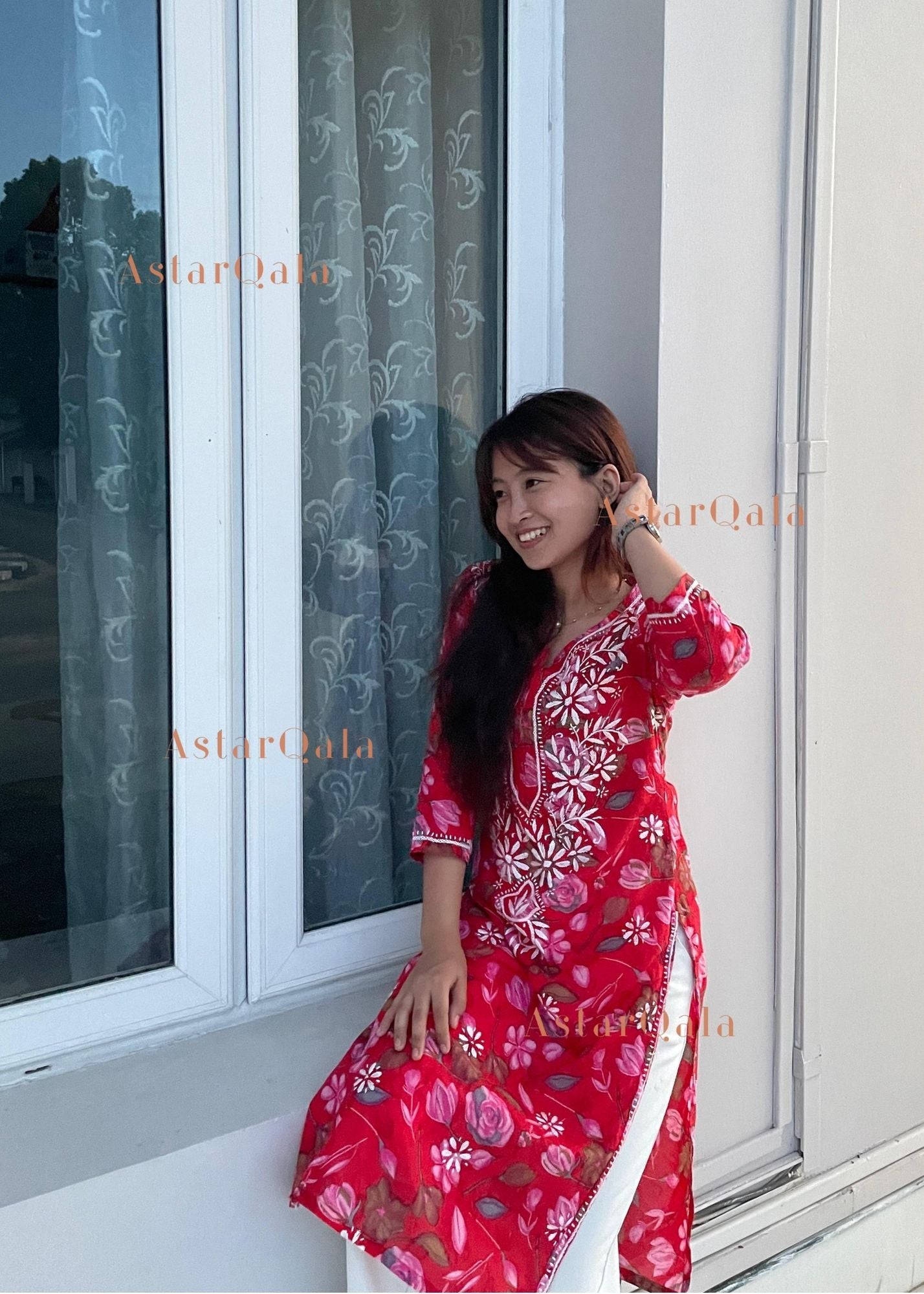 AstarQala - Farheen Mulmul Floral Printed Chikankari Kurti For Women's - - 360_497b1969-4466-489c-a98a-89105cdf9f07