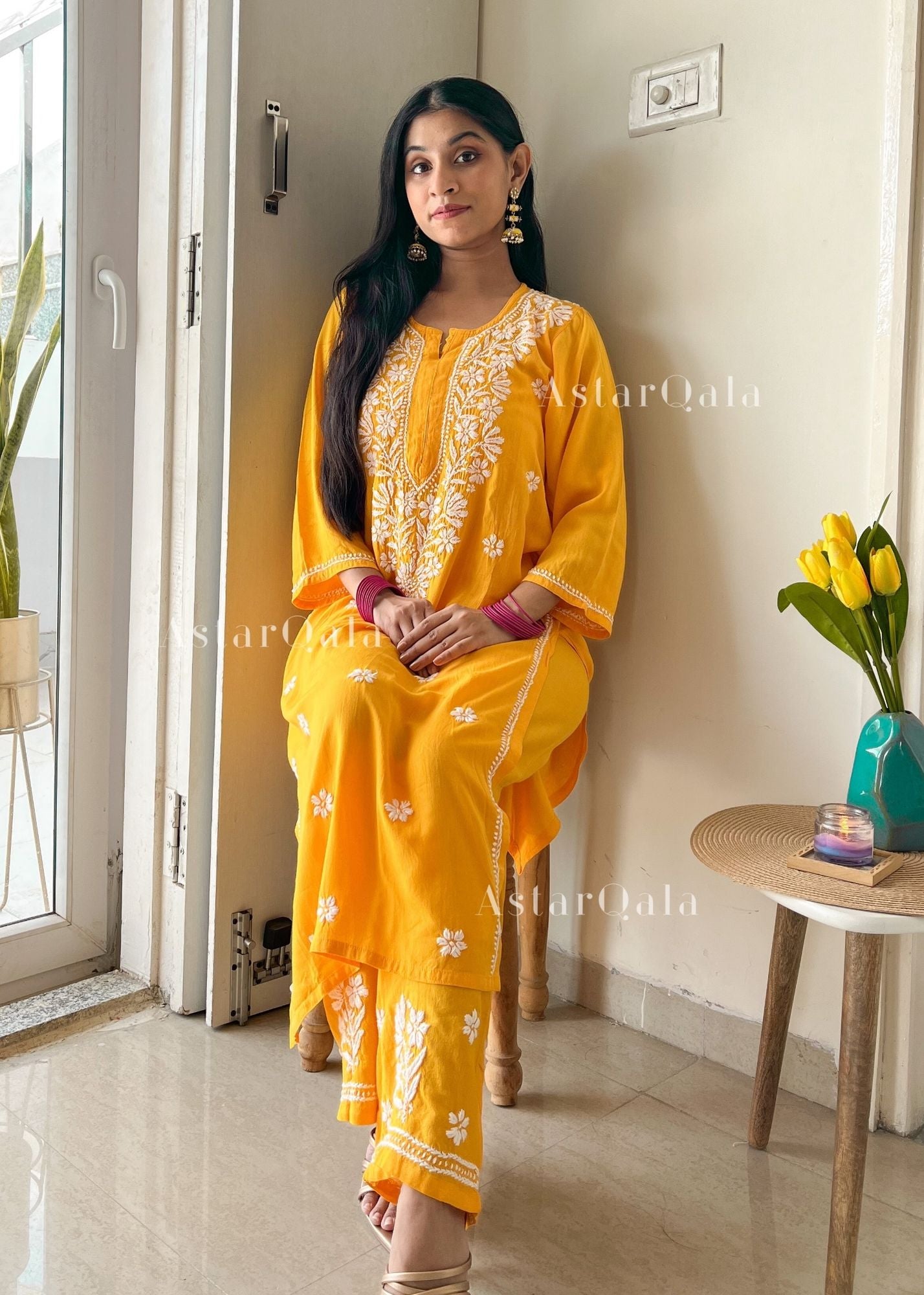 AstarQala - Ada Chikankari Rayon Straight Kurta Set For Women - - 361