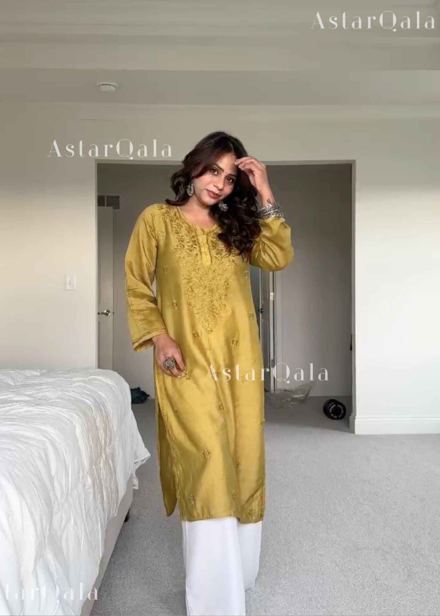 AstarQala - Mehar Chanderi Chikankari Straight Long Kurta For Women - - 361_eea62053-a77a-4f32-a880-44b05e75c8c7
