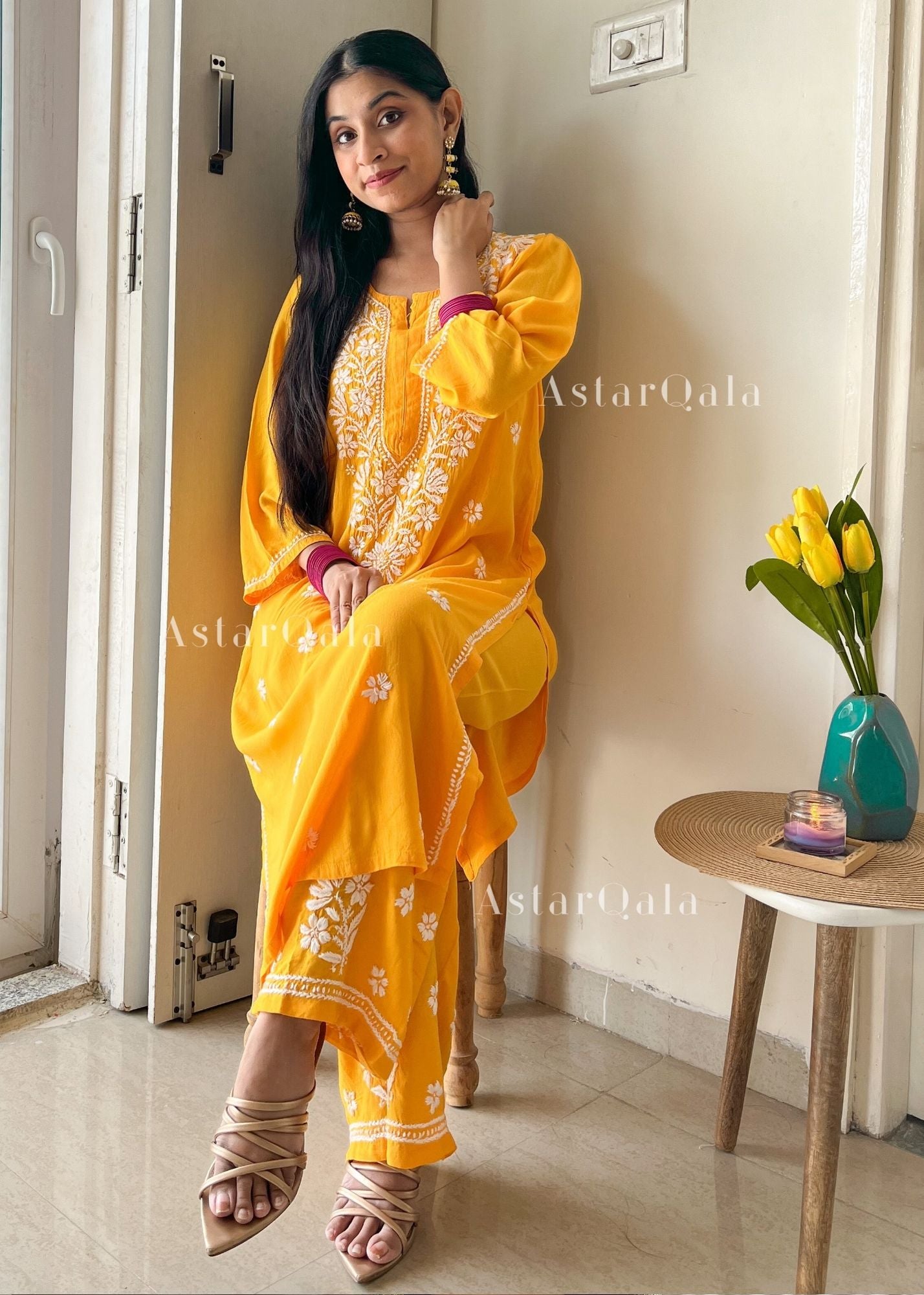 AstarQala - Ada Chikankari Rayon Straight Kurta Set For Women - - 363