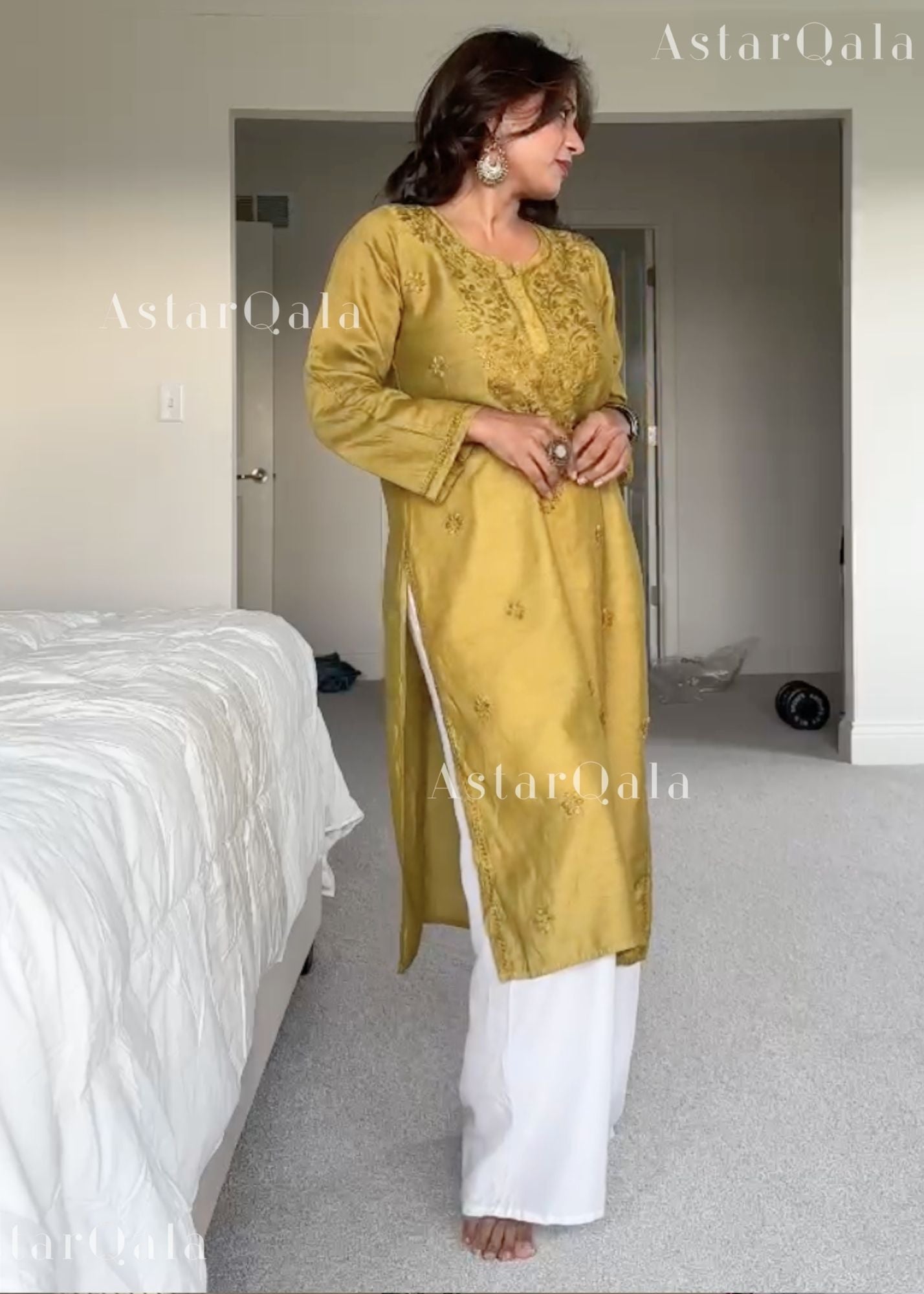 AstarQala - Mehar Chanderi Chikankari Straight Long Kurta For Women - - 363_235ae374-5350-4608-a35c-9591c8468862