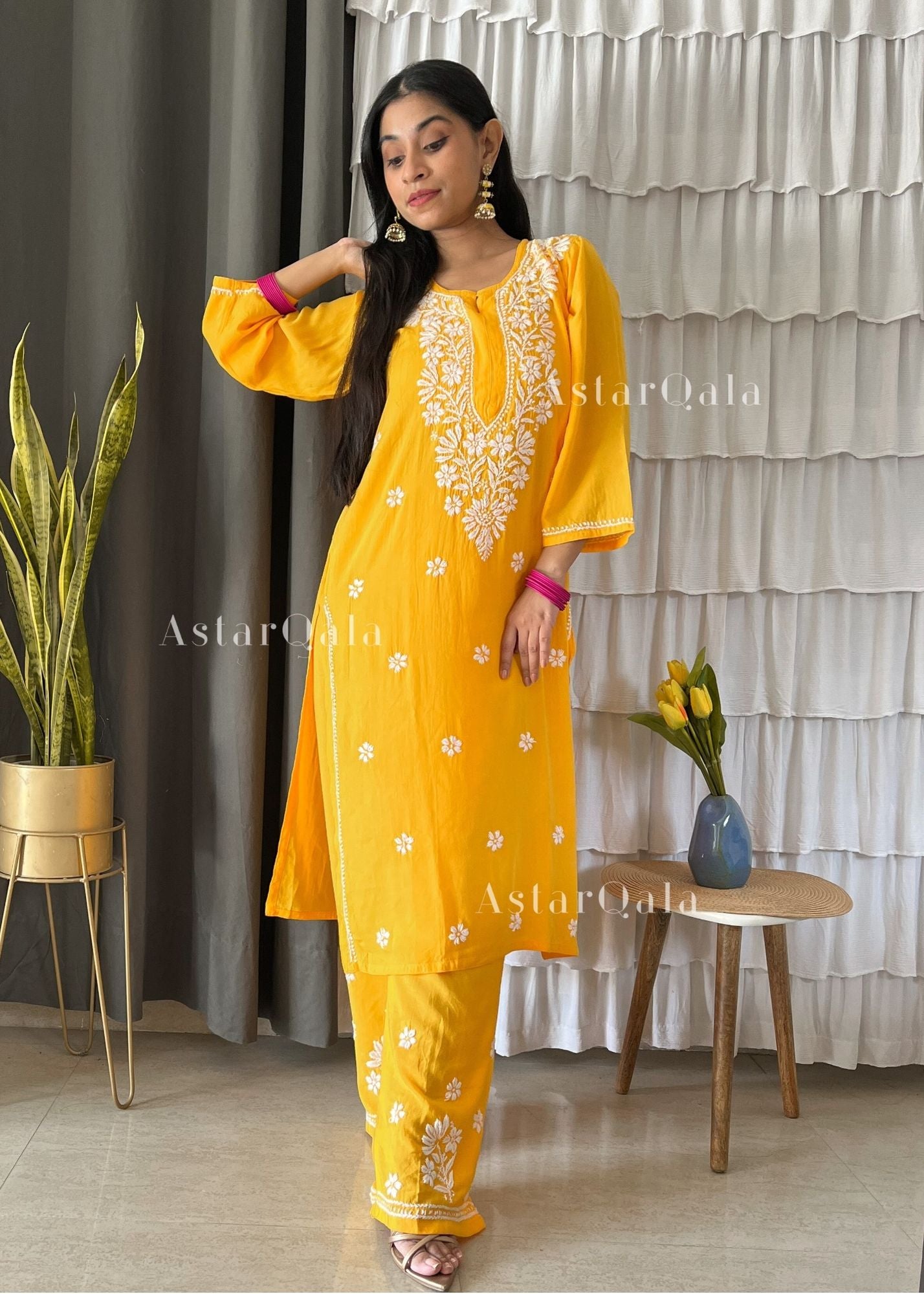 AstarQala - Ada Chikankari Rayon Straight Kurta Set For Women - - 365