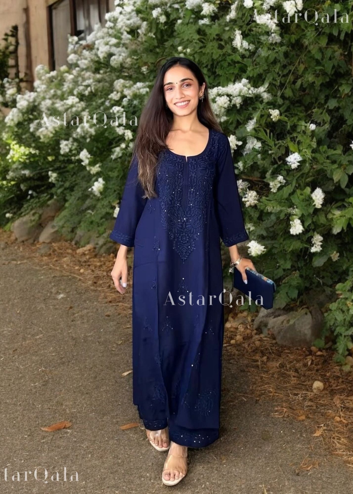 AstarQala - Razeka Chanderi Mukaish Chikankari Kurta & Kurta Set For Women - Blue - 385_a2f70ee2-6199-4bba-86f1-b1eb2f0a6c3b