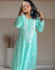AstarQala - Ada Chikankari Rayon Straight Kurta Set For Women - - 392-Photoroom