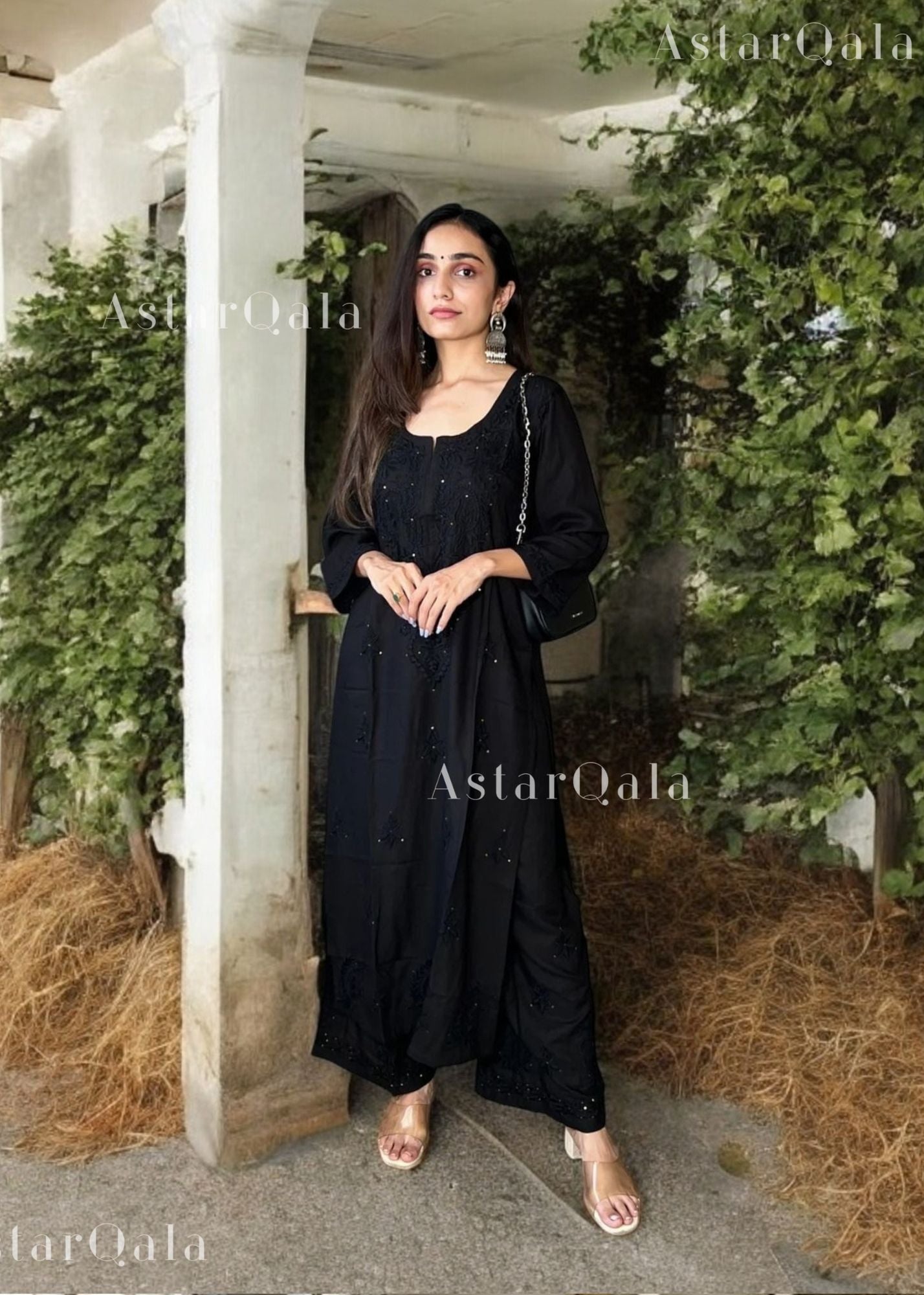 AstarQala - Razeka Chanderi Mukaish Chikankari Kurta & Kurta Set For Women - Black - 393_1e790c70-e89b-4be9-ac4f-a0565abfe33b