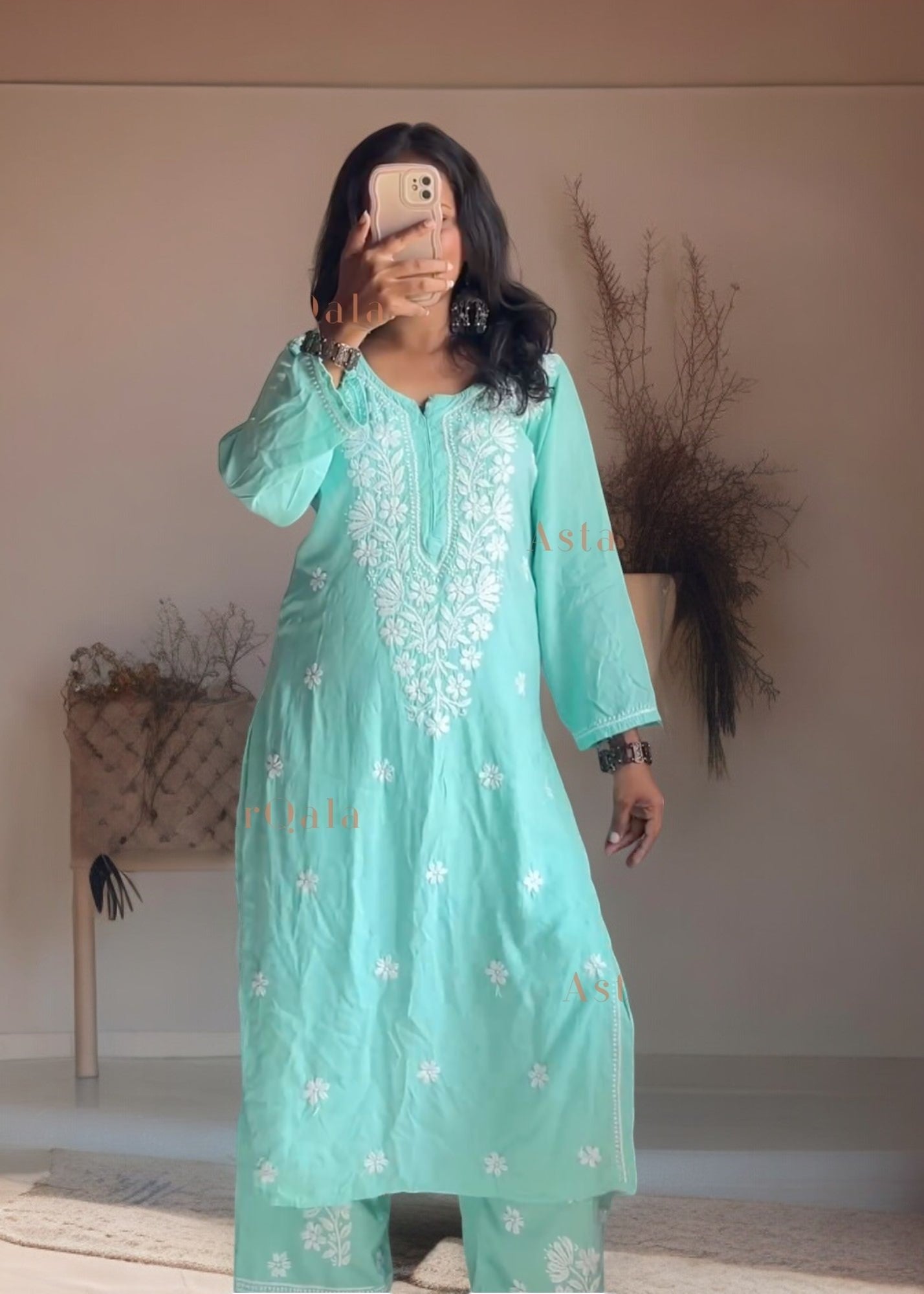 AstarQala - Ada Chikankari Rayon Straight Kurta Set For Women - - 394-Photoroom