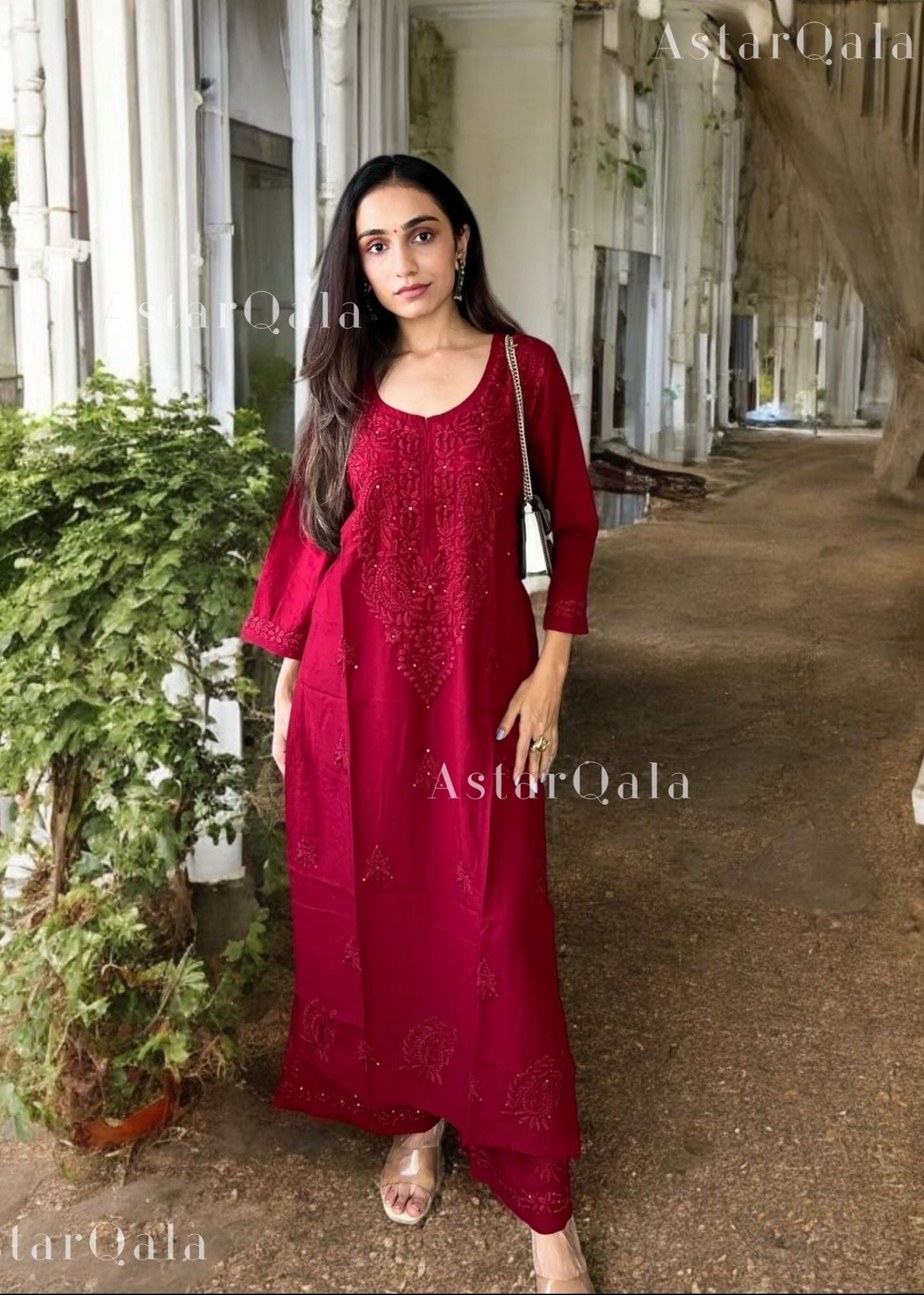 AstarQala - Razeka Chanderi Mukaish Chikankari Kurta & Kurta Set For Women - Red - 394_1efcb093-d8a6-4ca7-b445-6dcdcdefa564
