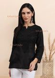 Nura Chanderi Straight Chikankari Short Kurti Top - Kashmiri & Lucknowi