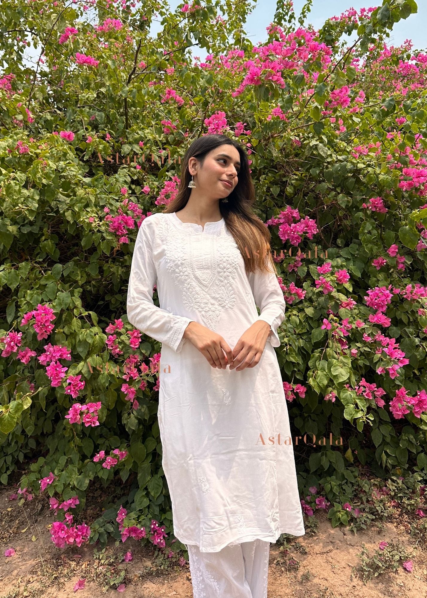 AstarQala - Gazala Rayon Straight Chikankari Kurta For Women - White - 398