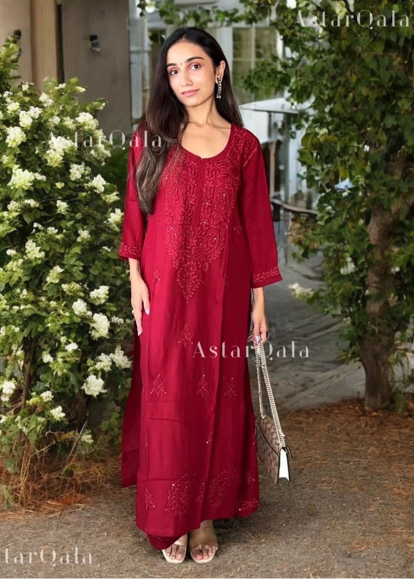 AstarQala - Razeka Chanderi Mukaish Chikankari Kurta & Kurta Set For Women - - 398_fea8c806-d24b-465d-ae35-938fbd083317
