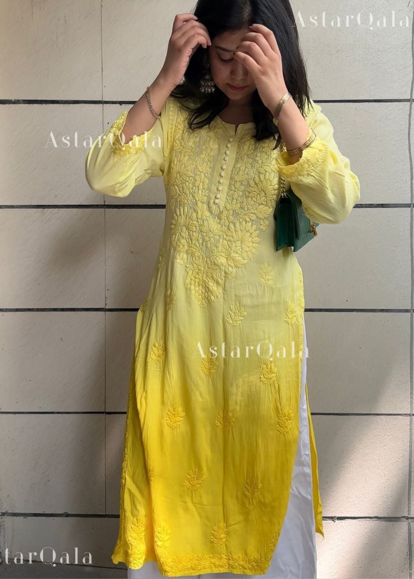AstarQala - Banu Rayon Straight Chikankari Kurti - Yellow - 400_de86182f-6d98-472b-b493-4300e5b7ec3c