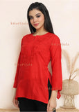 Nura Chanderi Straight Chikankari Short Kurti Top - Kashmiri & Lucknowi