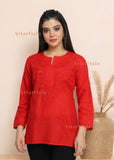 Nura Chanderi Straight Chikankari Short Kurti Top - Kashmiri & Lucknowi