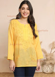 Nura Chanderi Straight Chikankari Short Kurti Top - Kashmiri & Lucknowi