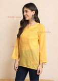 Nura Chanderi Straight Chikankari Short Kurti Top - Kashmiri & Lucknowi