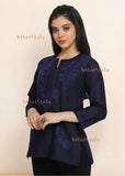 Nura Chanderi Straight Chikankari Short Kurti Top - Kashmiri & Lucknowi