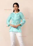 Nura Chanderi Straight Chikankari Short Kurti Top - Kashmiri & Lucknowi