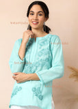 Nura Chanderi Straight Chikankari Short Kurti Top - Kashmiri & Lucknowi