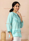 Nura Chanderi Straight Chikankari Short Kurti Top - Kashmiri & Lucknowi