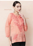 Nura Chanderi Straight Chikankari Short Kurti Top - Kashmiri & Lucknowi