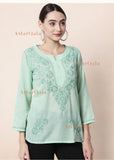 Nura Chanderi Straight Chikankari Short Kurti Top - Kashmiri & Lucknowi