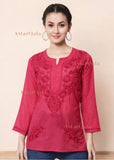 Nura Chanderi Straight Chikankari Short Kurti Top - Kashmiri & Lucknowi