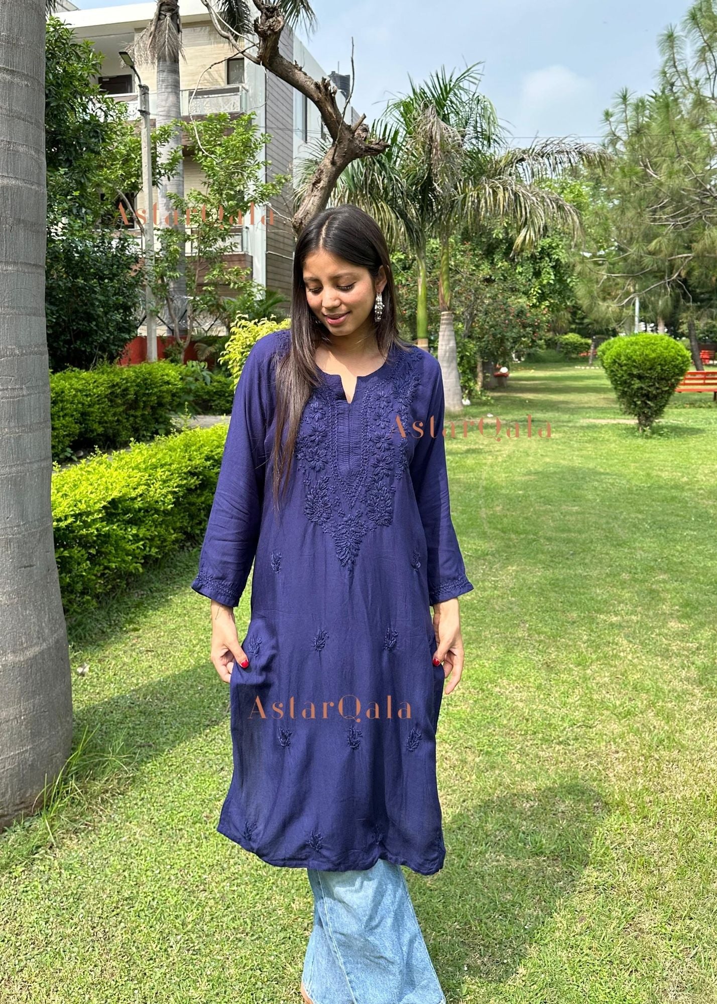 AstarQala - Gazala Rayon Straight Chikankari Kurta For Women - - 425