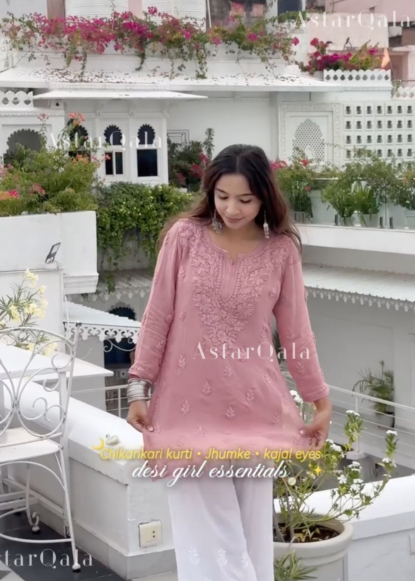AstarQala - Mehwish Viscose Chikankari Short Kurta Top For Women - Rose gold - 425_4436f73c-bd01-467e-9d31-e88af1596bf7