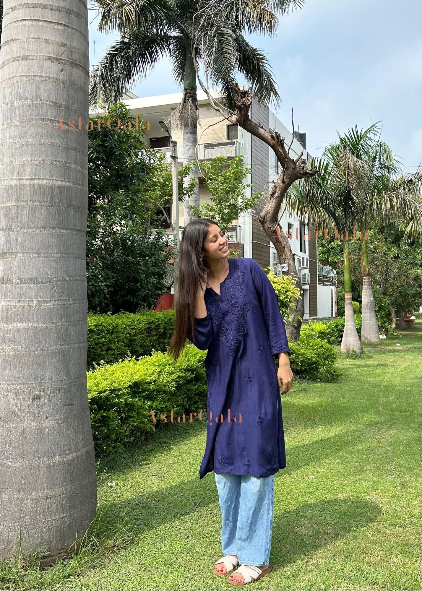 AstarQala - Gazala Rayon Straight Chikankari Kurta For Women - - 427