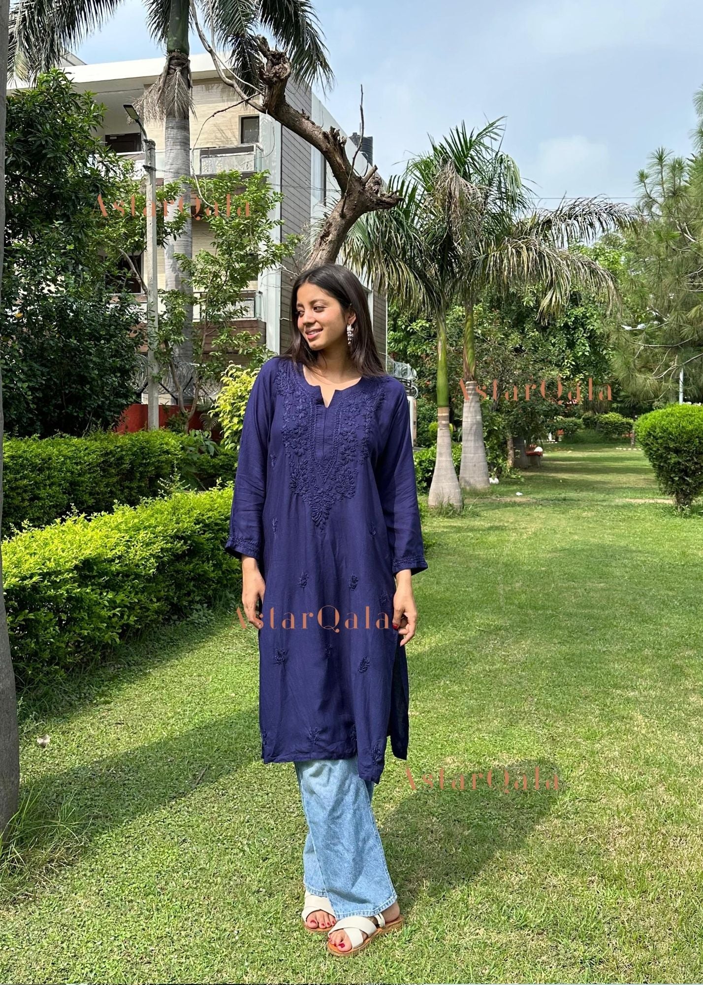 AstarQala - Gazala Rayon Straight Chikankari Kurta For Women - - 428