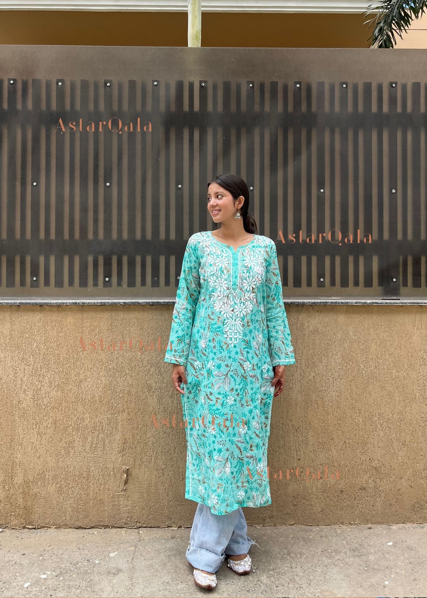 AstarQala - Farheen Mulmul Floral Printed Chikankari Kurti For Women's - - 433