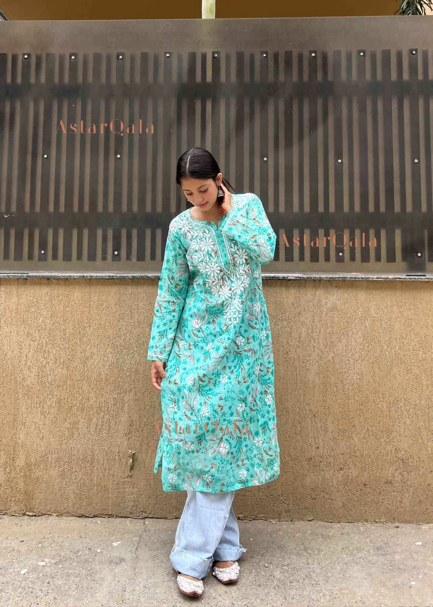 AstarQala - Farheen Mulmul Floral Printed Chikankari Kurti For Women's - - 437