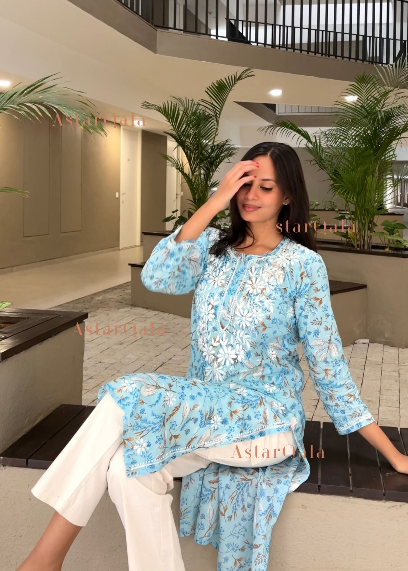 AstarQala - Farheen Mulmul Floral Printed Chikankari Kurti For Women's - - 440
