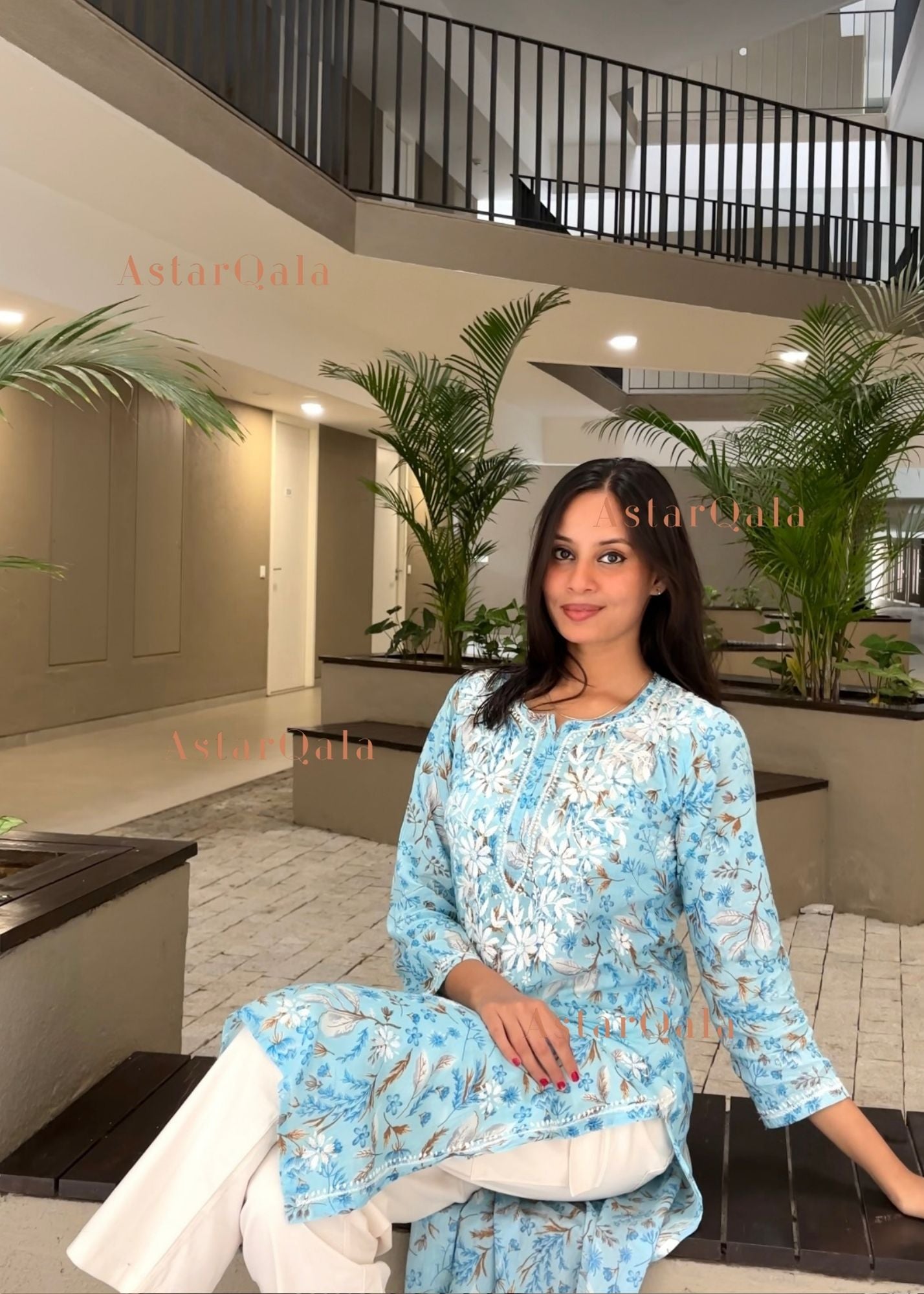 AstarQala - Farheen Mulmul Floral Printed Chikankari Kurti For Women's - - 441