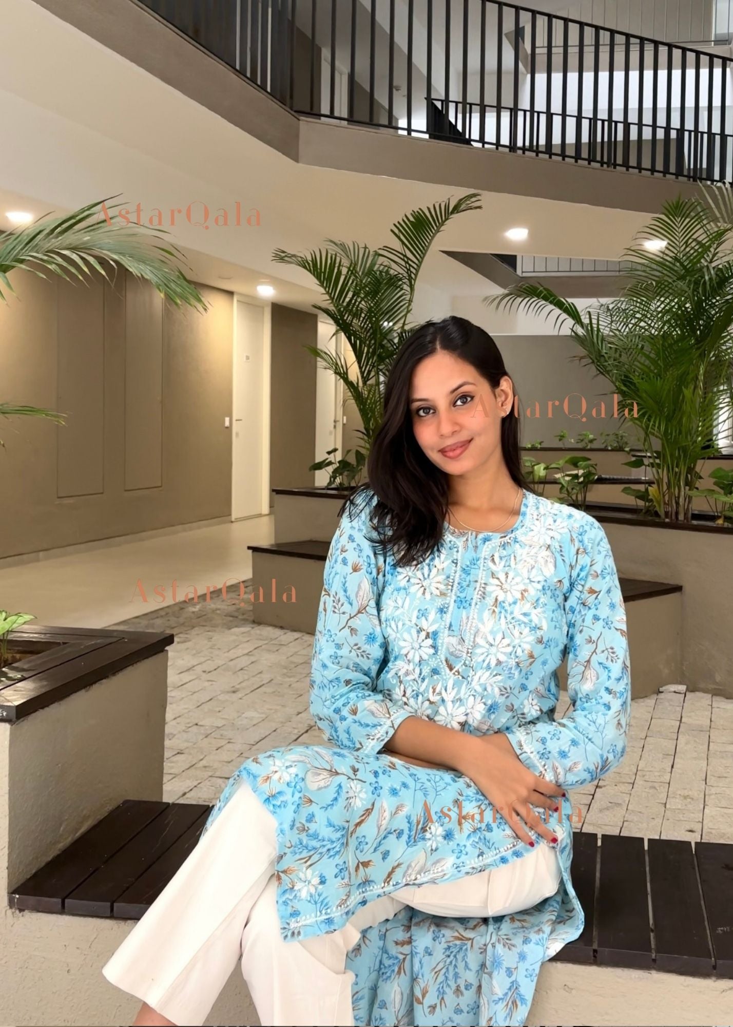 AstarQala - Farheen Mulmul Floral Printed Chikankari Kurti For Women's - - 443