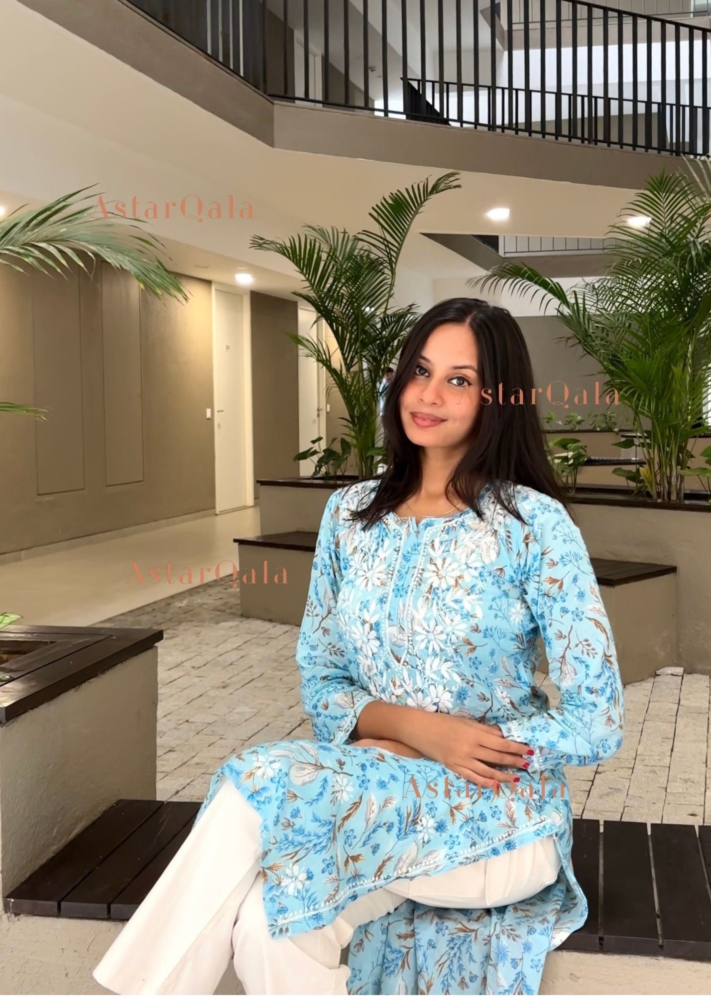 AstarQala - Farheen Mulmul Floral Printed Chikankari Kurti For Women's - - 444