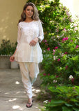 Dina Chanderi Chikankari Short Kurti Top & Short Kurti Pant Set For Women