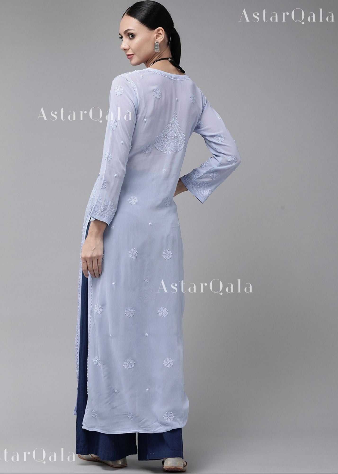 AstarQala - Sada Premium Viscose Georgette Long Lucknowi Chikankari Kurti For Women - - 466_c9f5c824-b5e9-47f4-9fae-47a476497519