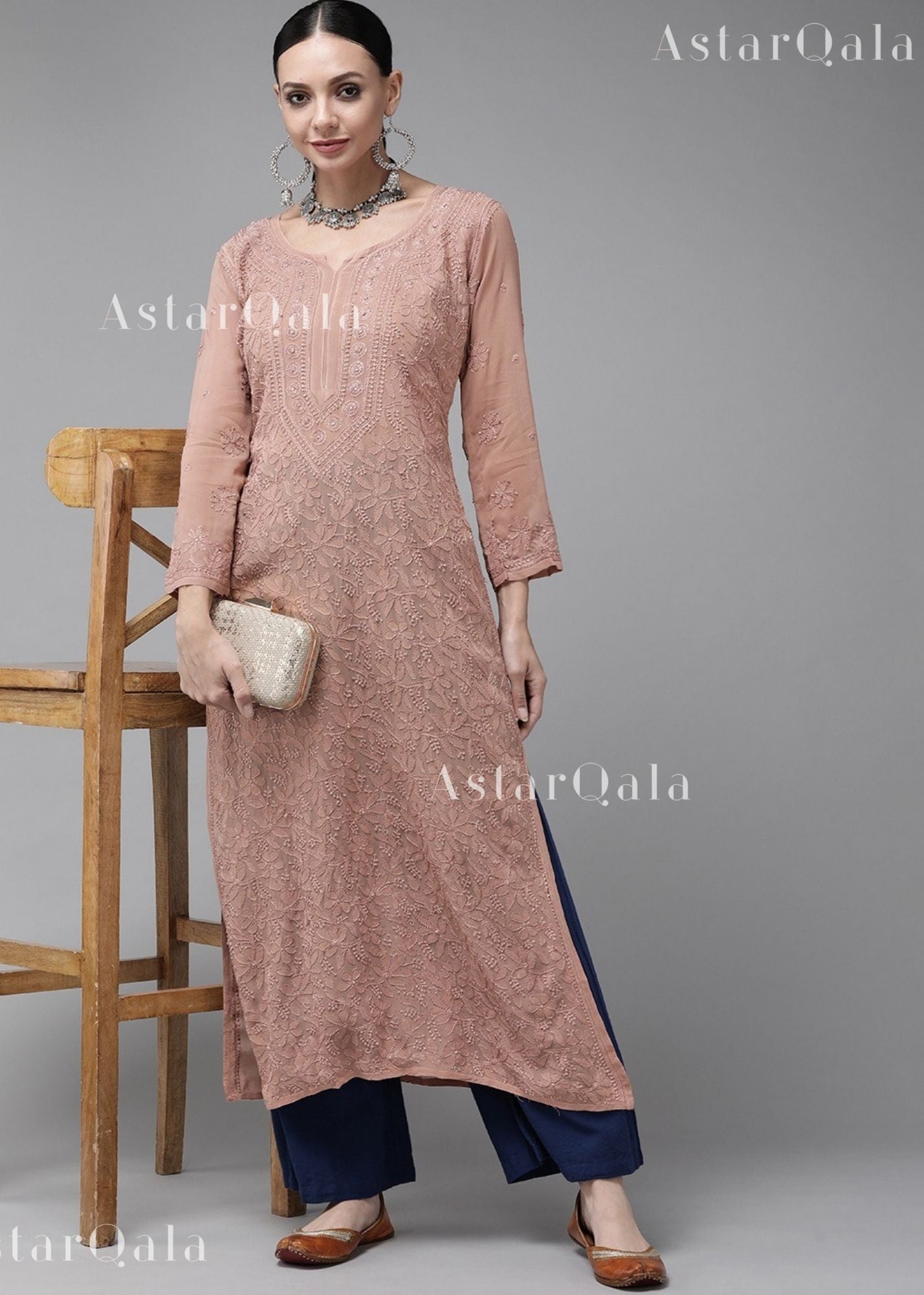 AstarQala - Sada Premium Viscose Georgette Long Lucknowi Chikankari Kurti For Women - - 468_3daae8d4-27b1-45f7-a153-020a3714726a