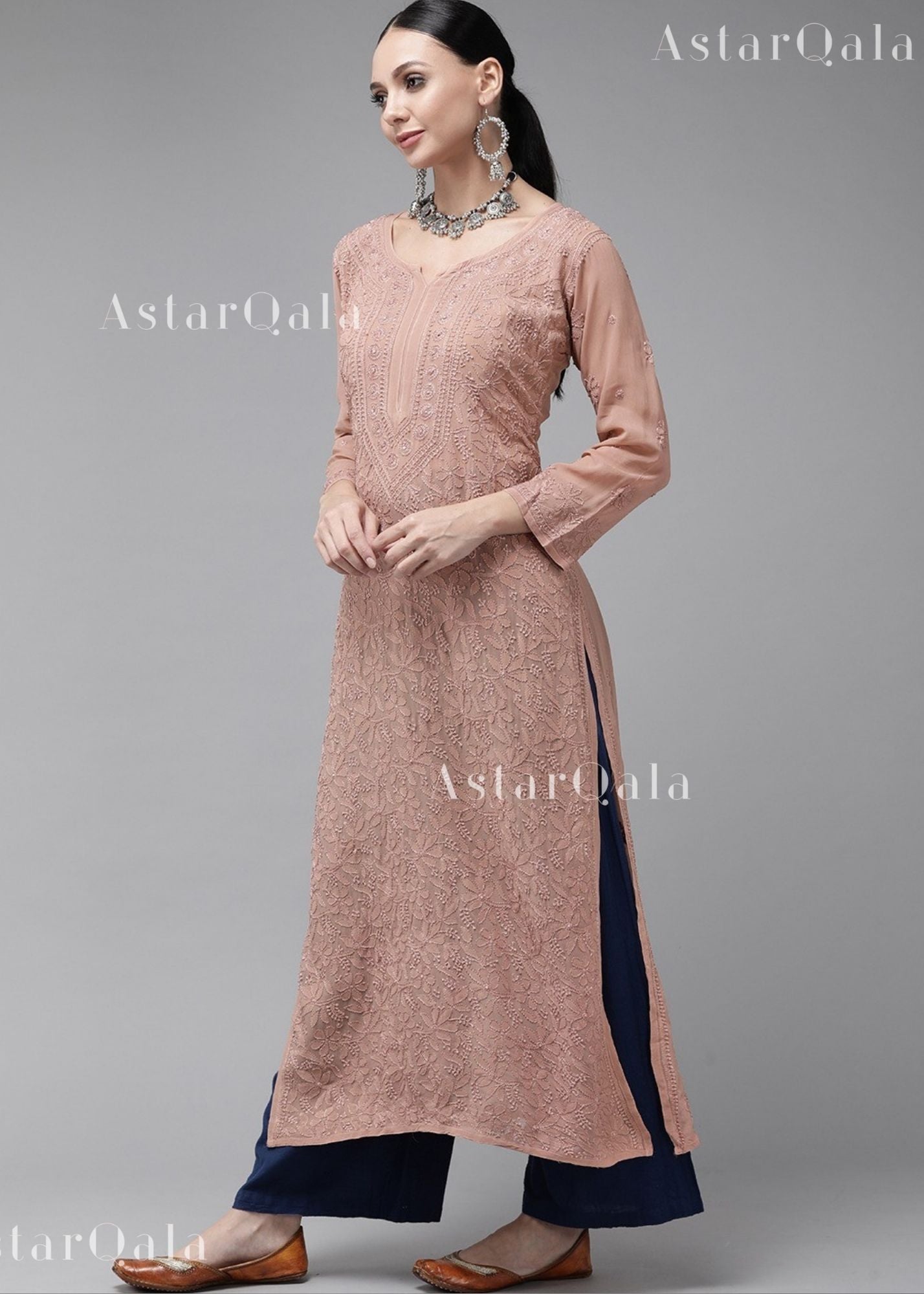 AstarQala - Sada Premium Viscose Georgette Long Lucknowi Chikankari Kurti For Women - - 469_bc5ab659-9994-4075-996a-93bdbfdf0524