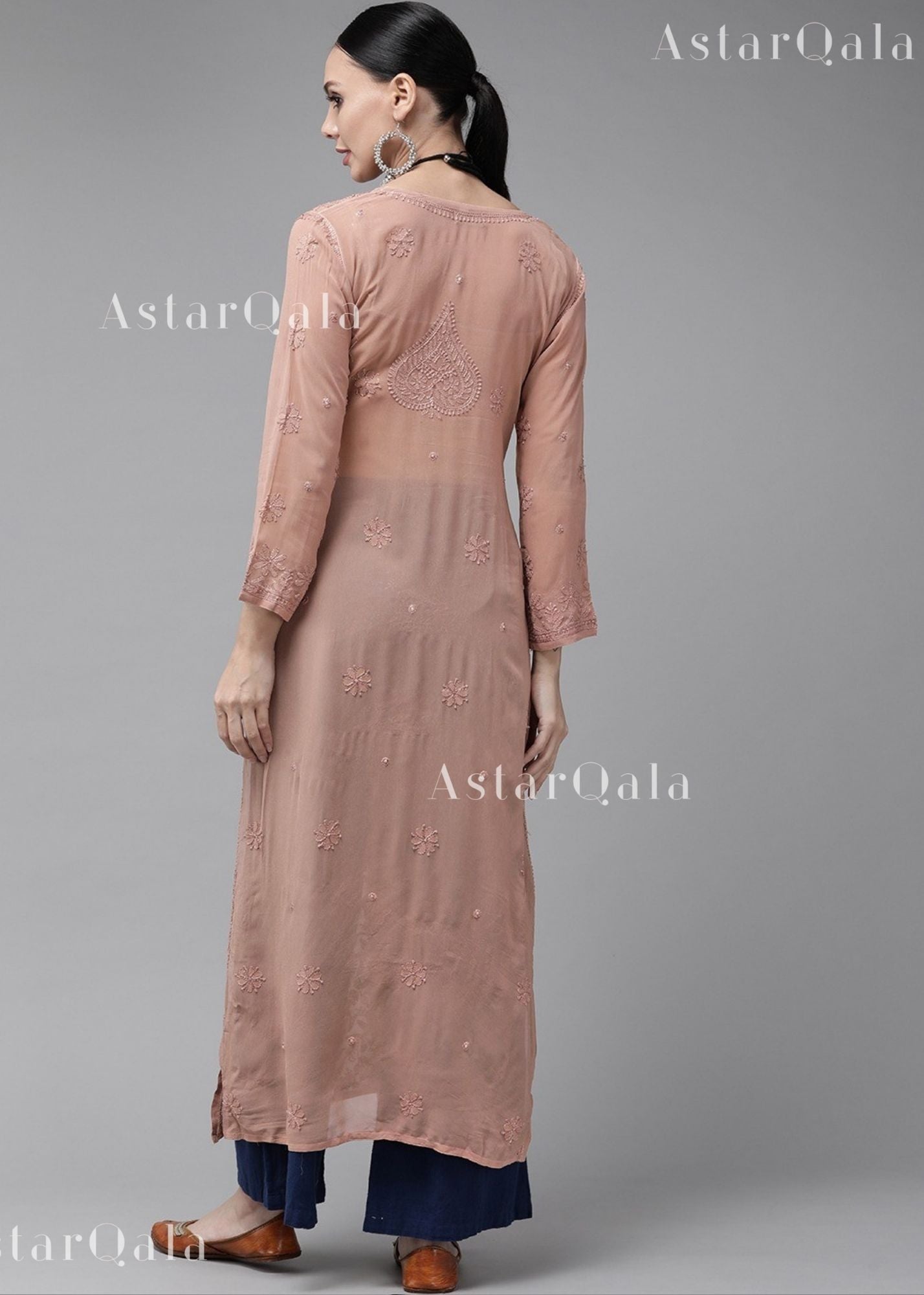 AstarQala - Sada Premium Viscose Georgette Long Lucknowi Chikankari Kurti For Women - - 470
