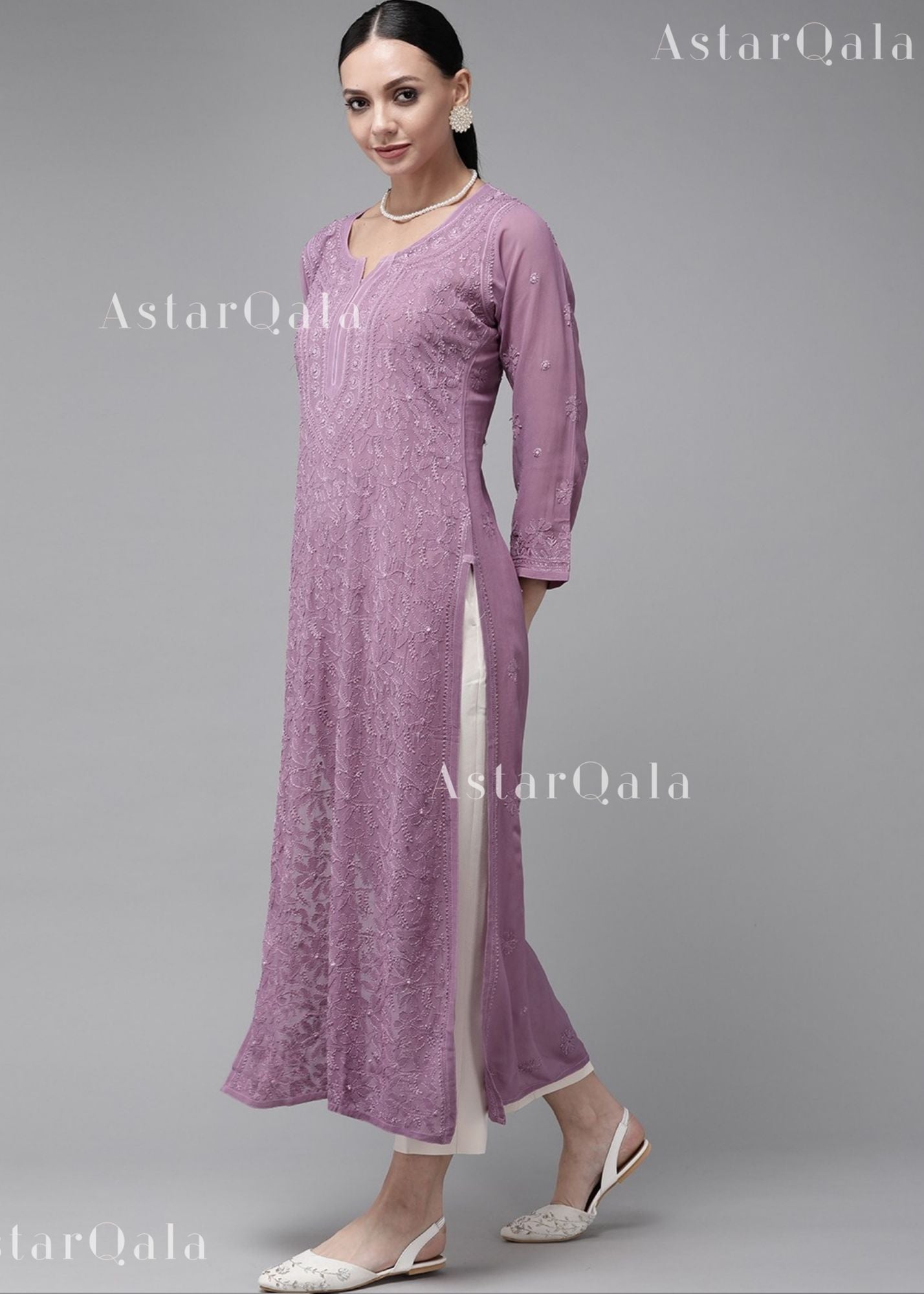 AstarQala - Sada Premium Viscose Georgette Long Lucknowi Chikankari Kurti For Women - - 471_80316585-3aa1-4578-9f7b-7b699460d518