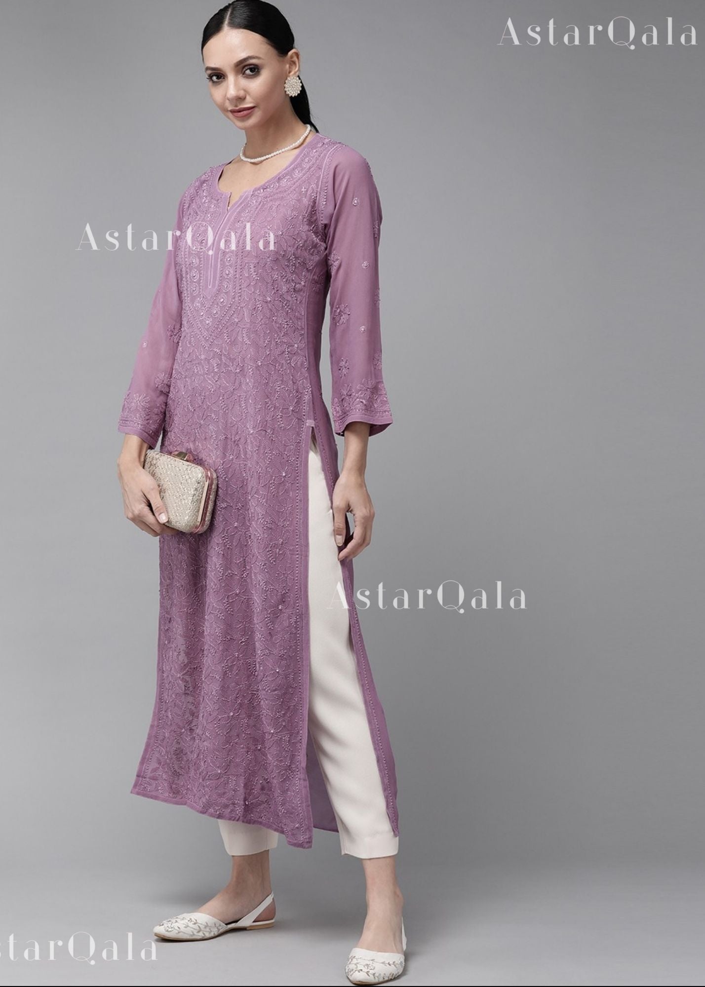 AstarQala - Sada Premium Viscose Georgette Long Lucknowi Chikankari Kurti For Women - - 472_7855d2c8-1b52-468f-84b9-636abb93f63b
