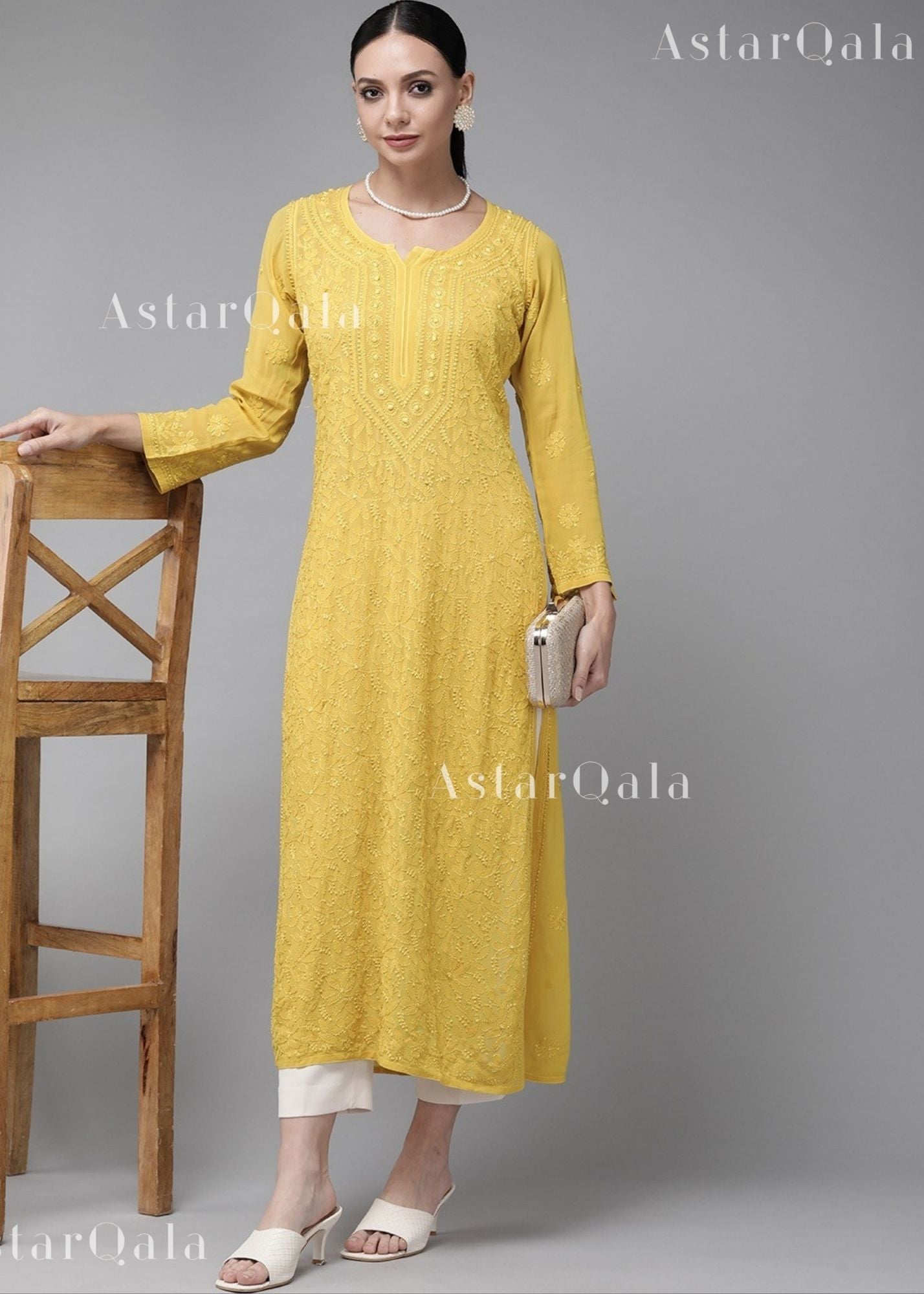 AstarQala - Sada Premium Viscose Georgette Long Lucknowi Chikankari Kurti For Women - - 475_40302b32-40b5-4ad1-9367-a63c1f7eafa3