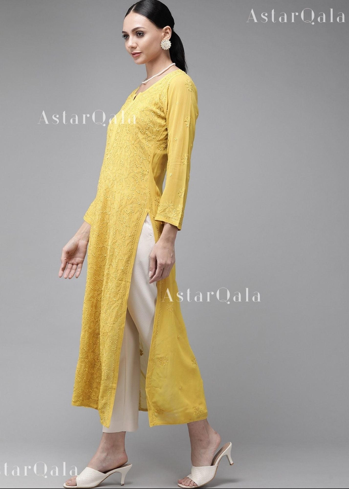 AstarQala - Sada Premium Viscose Georgette Long Lucknowi Chikankari Kurti For Women - - 477_a6e0637c-e1ca-4c20-bafa-8690dadb5f85
