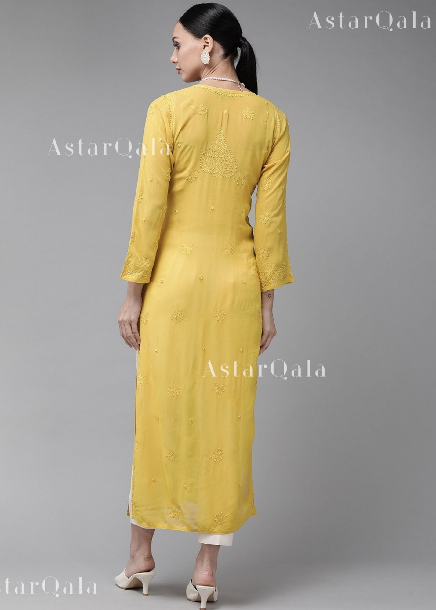 AstarQala - Sada Premium Viscose Georgette Long Lucknowi Chikankari Kurti For Women - - 478_b911043f-5a99-4398-9cd3-15f653701659