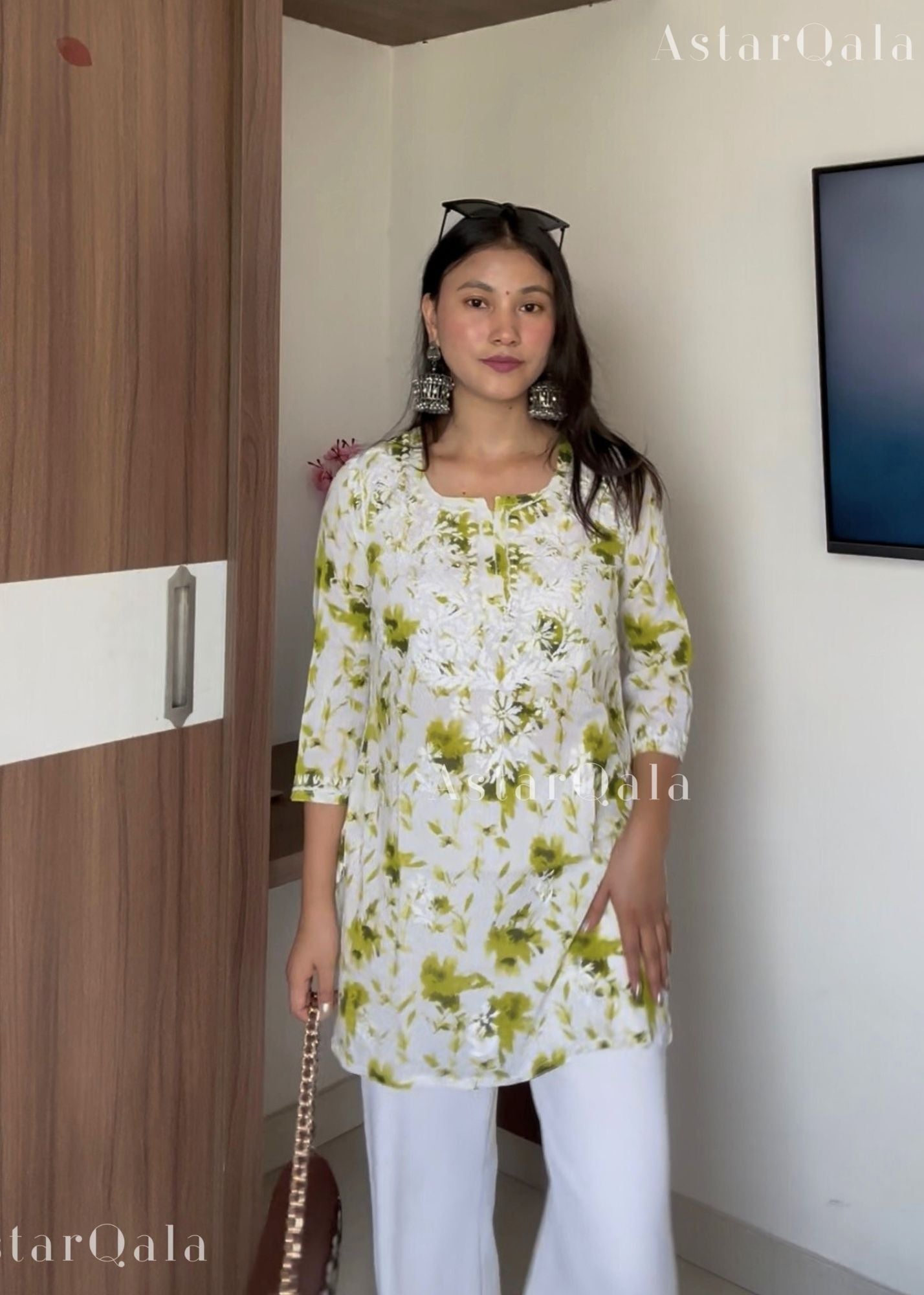 AstarQala - Rohini Mul Cotton Chikankari Kurti Top - - 484